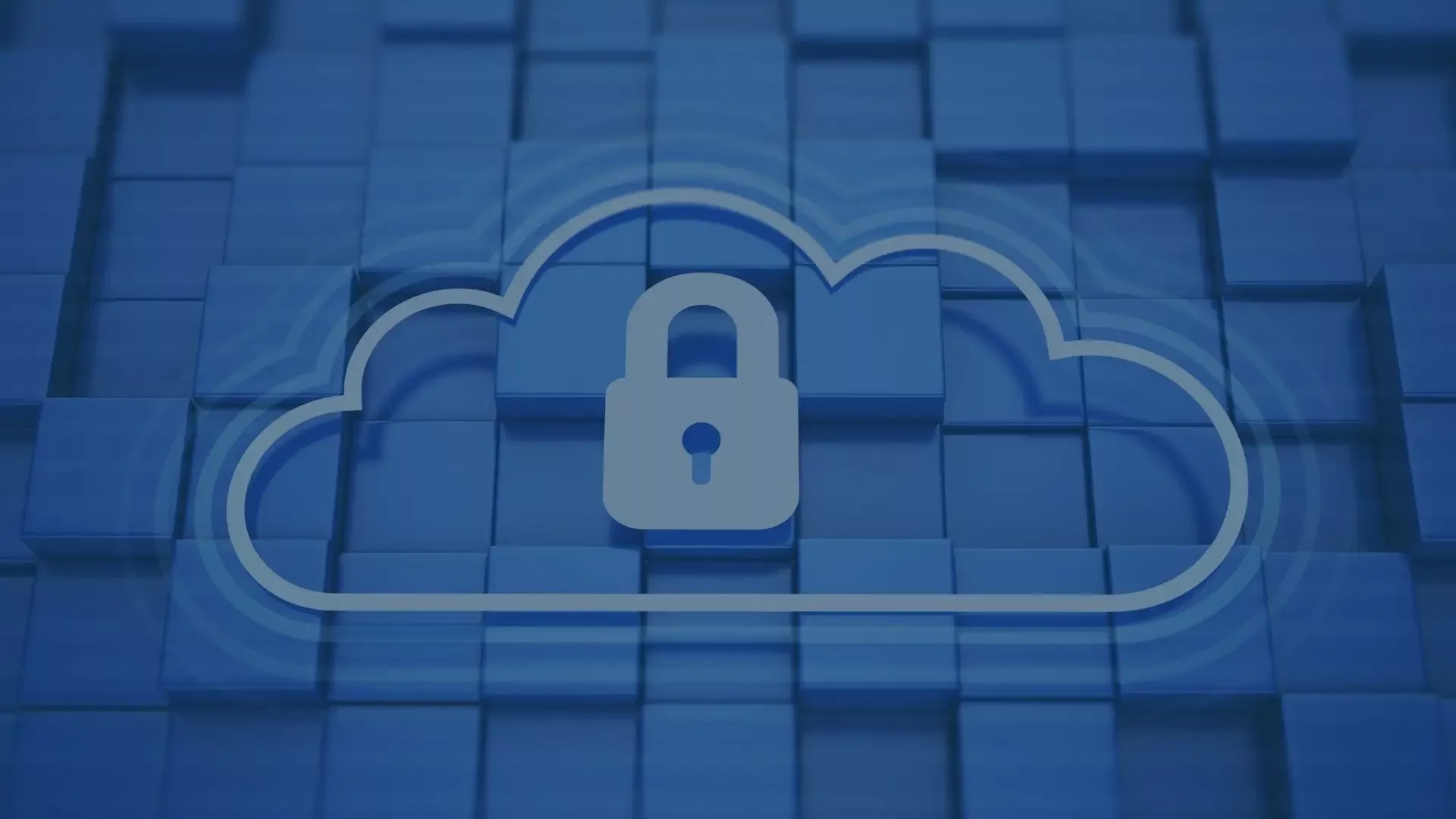 Blaue Wolke mit integriertem Schloss auf kachelartigem Hintergrund, steht für sichere Cloud-Lösungen und Datenschutz in der IT.