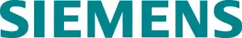 Siemens Schriftzug in markantem Petrol-Farbton auf weißem Hintergrund