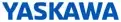 Blauer YASKAWA Schriftzug in markanter, serifenloser Großschrift auf weißem Hintergrund